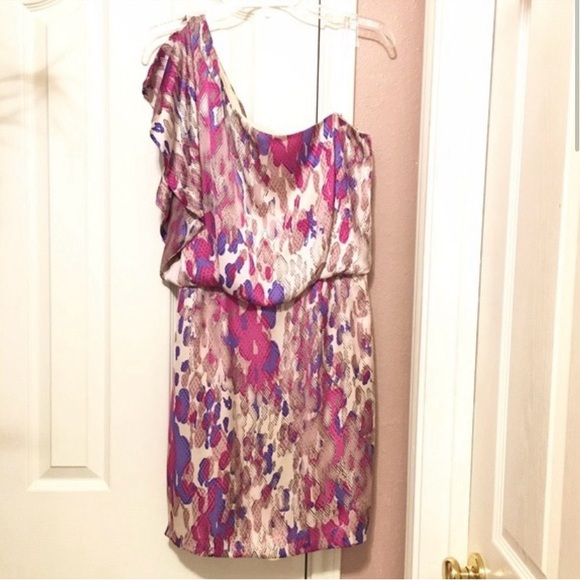 JESSICA SIMPSON Satin One Shoulder Colourful Cocktail/ Wedding Guest Dress - Picture 2 of 3